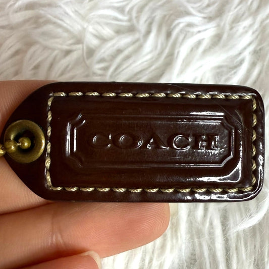 1.5" y2k COACH Vintage Brown Patent Leather Fob Bag Charm Hang tag Hangtag