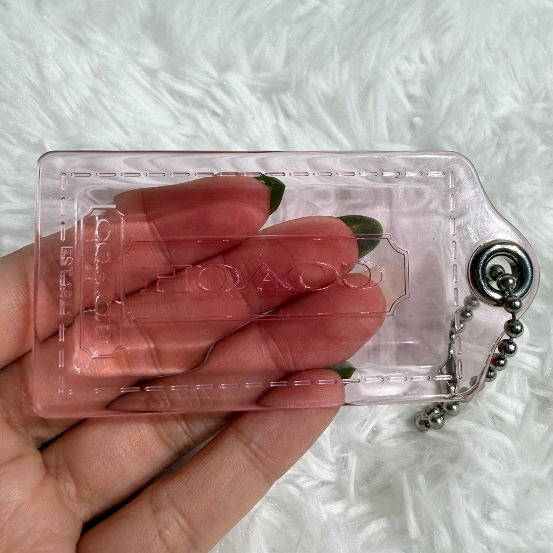 3" COACH Poppy Pink Clear Fob Bag Charm Hang tag Hangtag