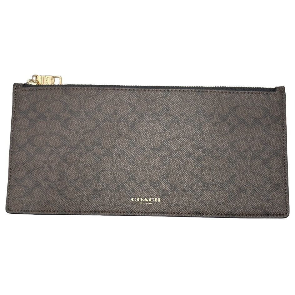 COACH Brown Signature Coat Canvas Slim Pouch