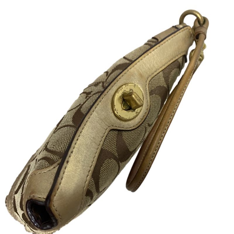 COACH Brown and Gold Signature Canvas Mini Purse / Wristlet