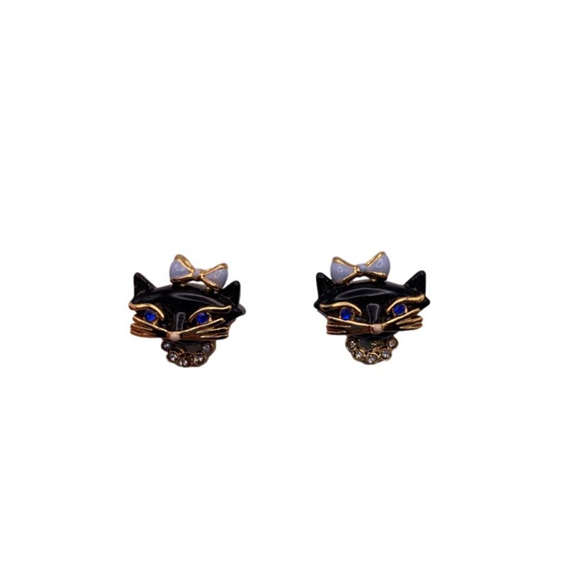 NWT Kate Spade New York Gold-tone Crystal and enamel Black Cat Stud Earrings