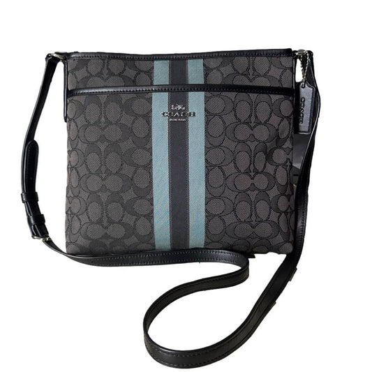 COACH Black and Gray Signature Jacquard Canvas Crossbody