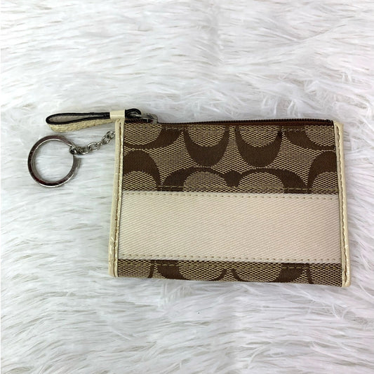 COACH Brown Cream Card Holder / Coin Purse with Key Ring