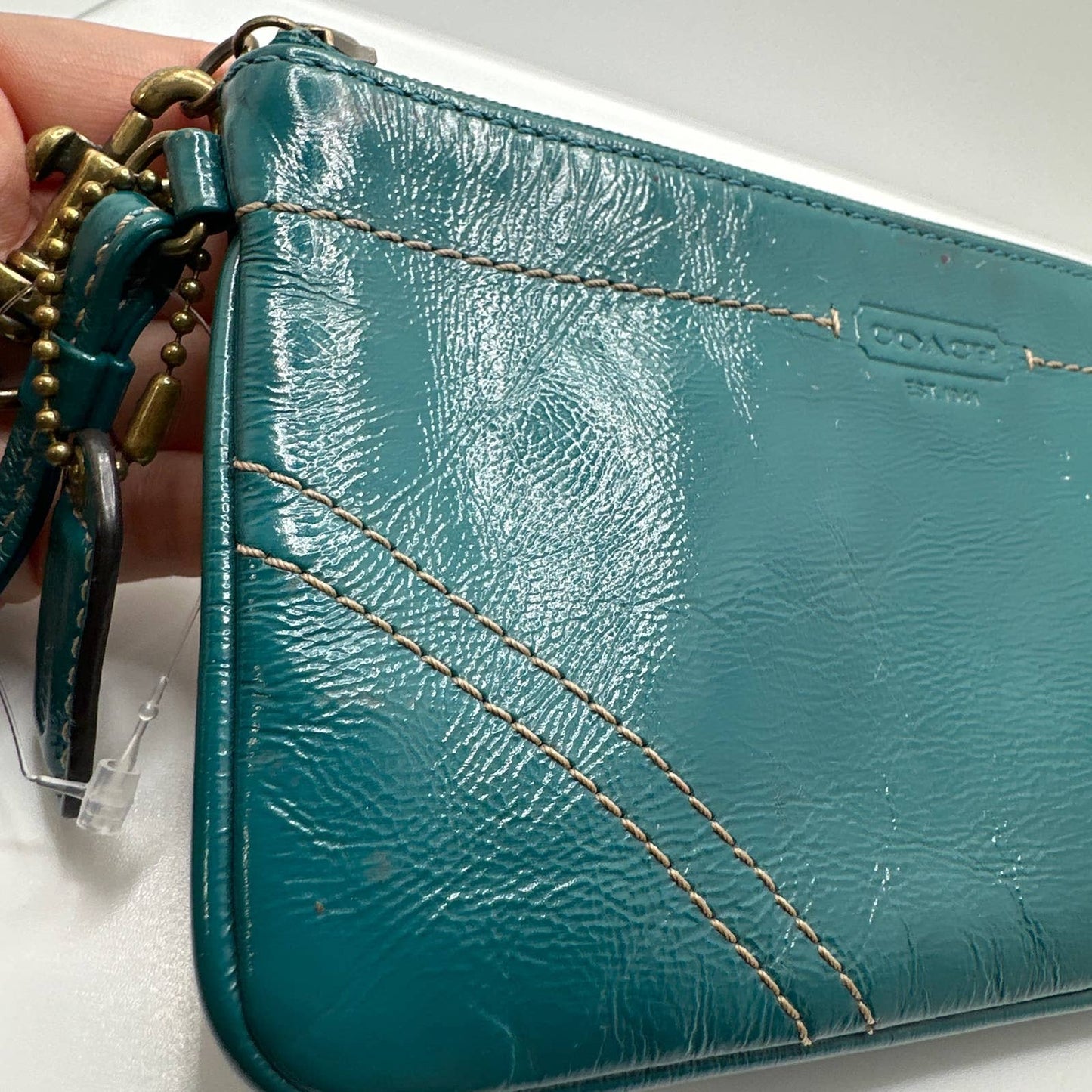 COACH Turquoise Patent Leather Wristlet