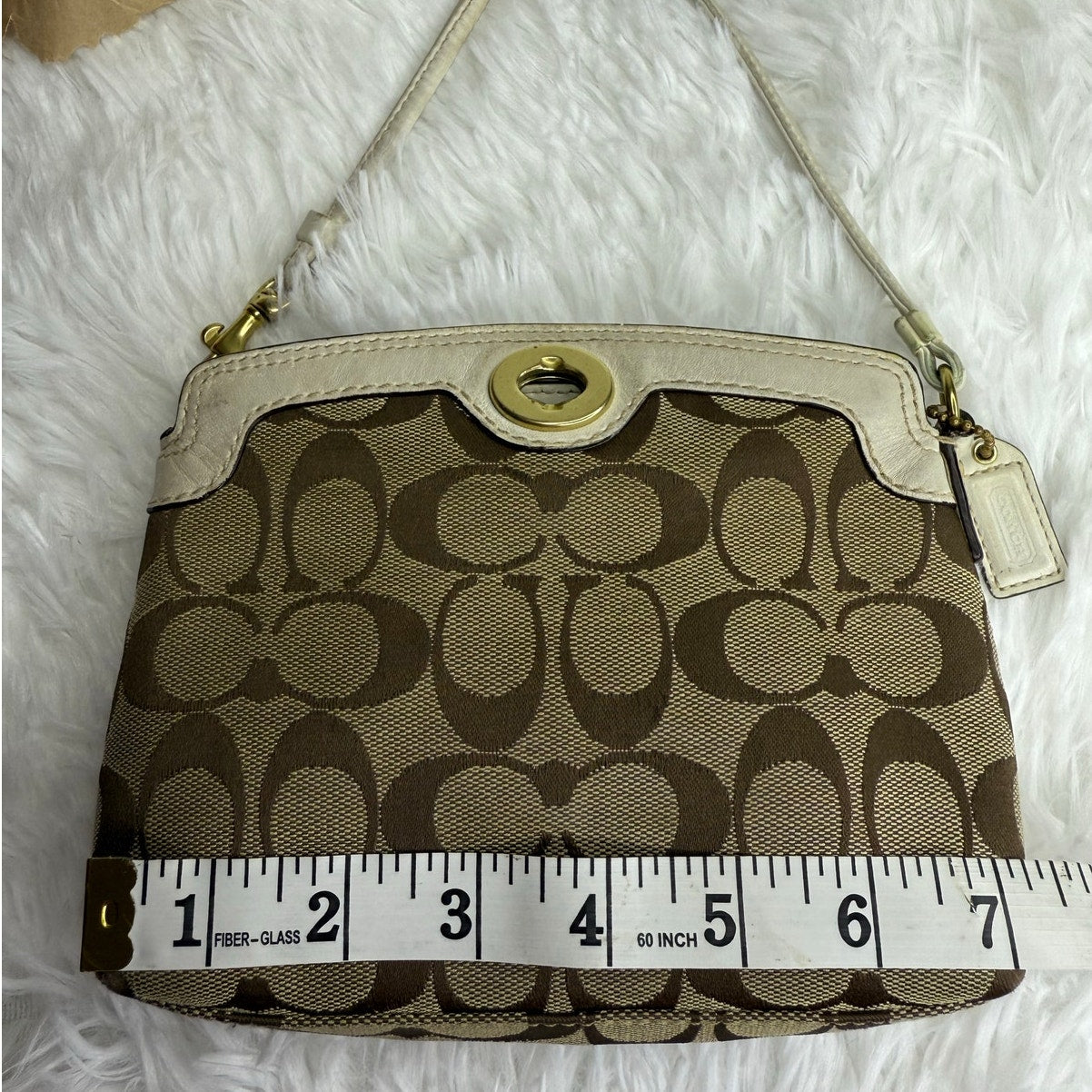 COACH y2k Brown Bone Signature Canvas Mini Purse / Wristlet