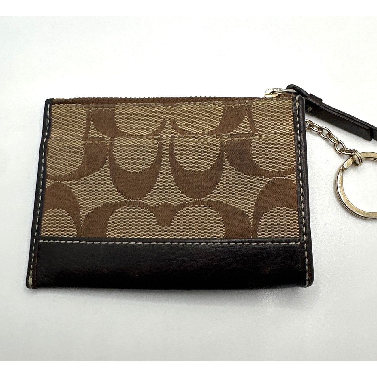 y2k COACH Brown Signature Canvas Coin purse with Keychain