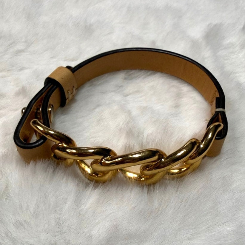 Coach Gold Chain Leather Bracelet