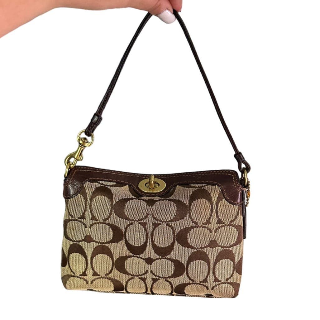 COACH Brown Signature Canvas Mini Purse / Wristlet