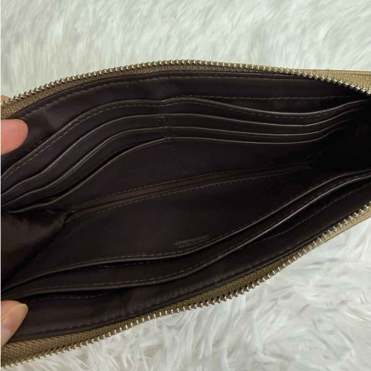 COACH Brown Signature Canvas Wristlet Wallet