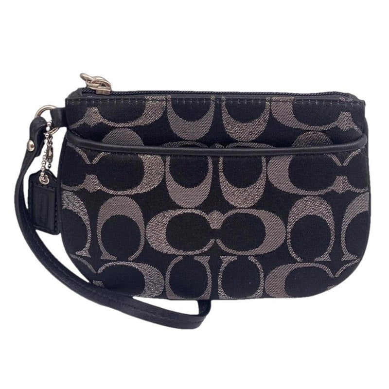 COACH Black Silver Signature Canvas Wristlet