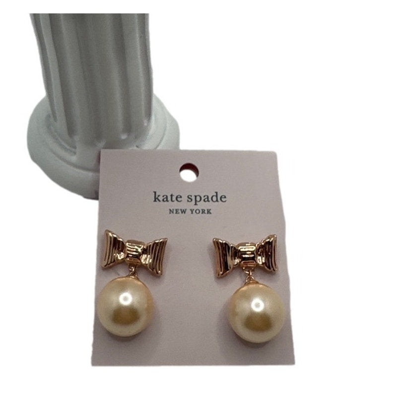 Kate Spade Cream Gold ALL WRAPPED UP IN PEARLS Bow Faux Pearl Earrings