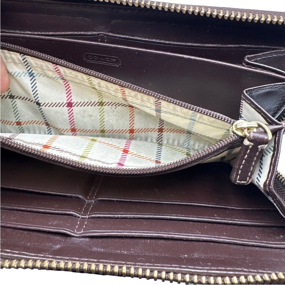COACH Legacy Signature Brown Coated Canvas Zip Around Wallet