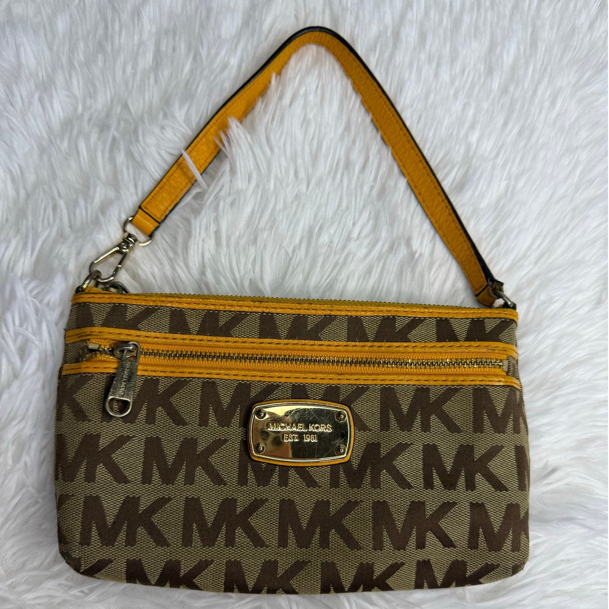 Michael Kors Brown Yellow Mini Purse Wristlet