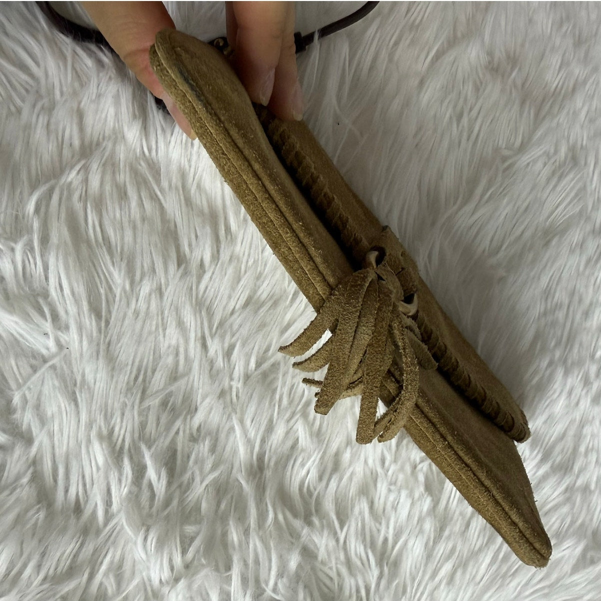 y2k COACH Brown Suede Tassel Wristlet