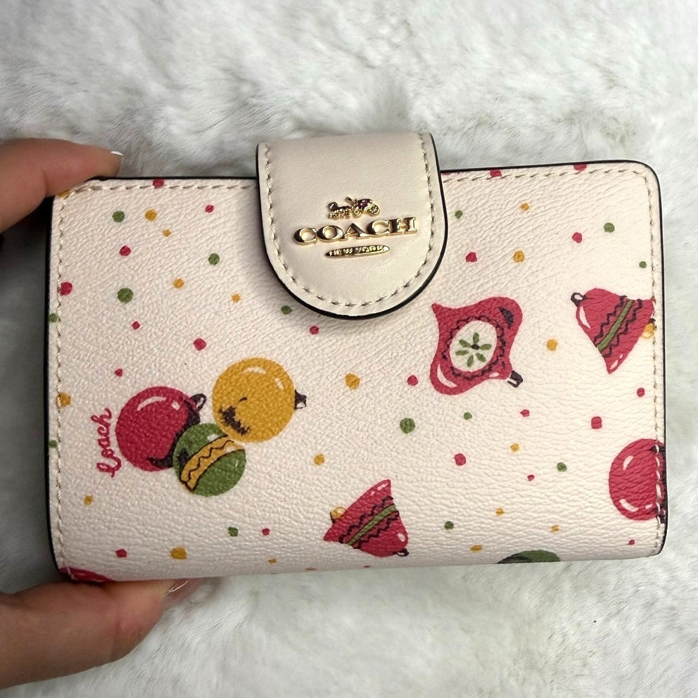 COACH Medium Corner Zip Wallet with Ornament Christmas Print