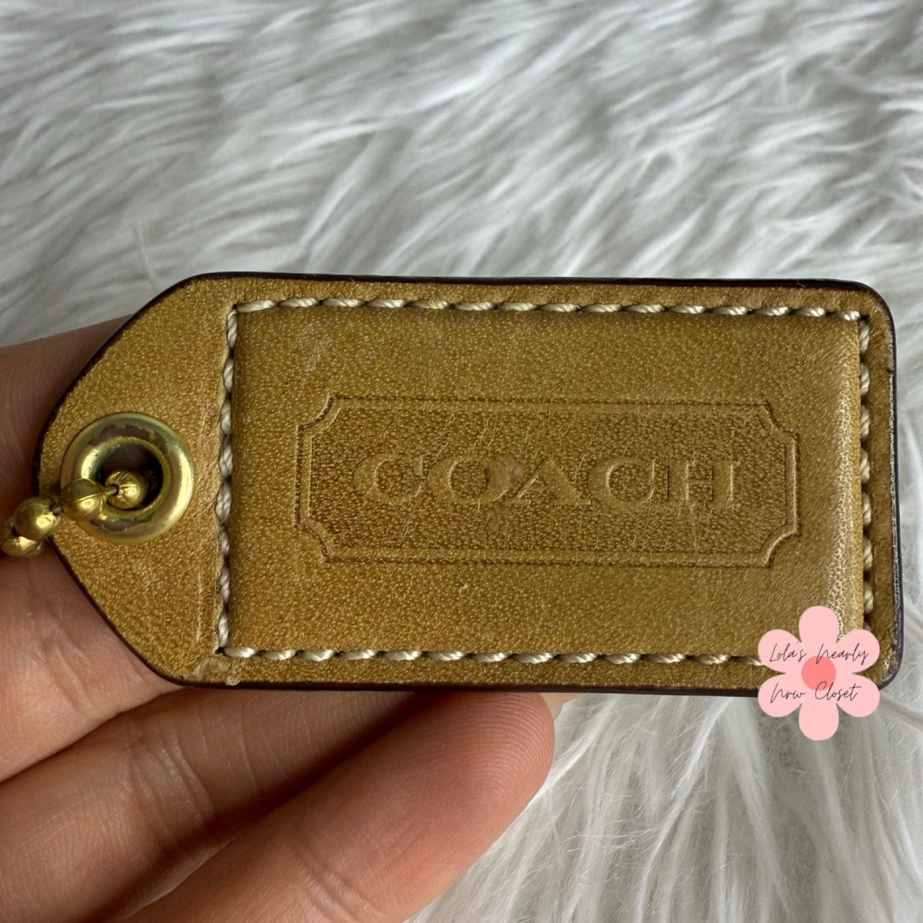 2.5" y2k COACH Vintage Tan  Fob Bag Charm Hang tag Hangtag