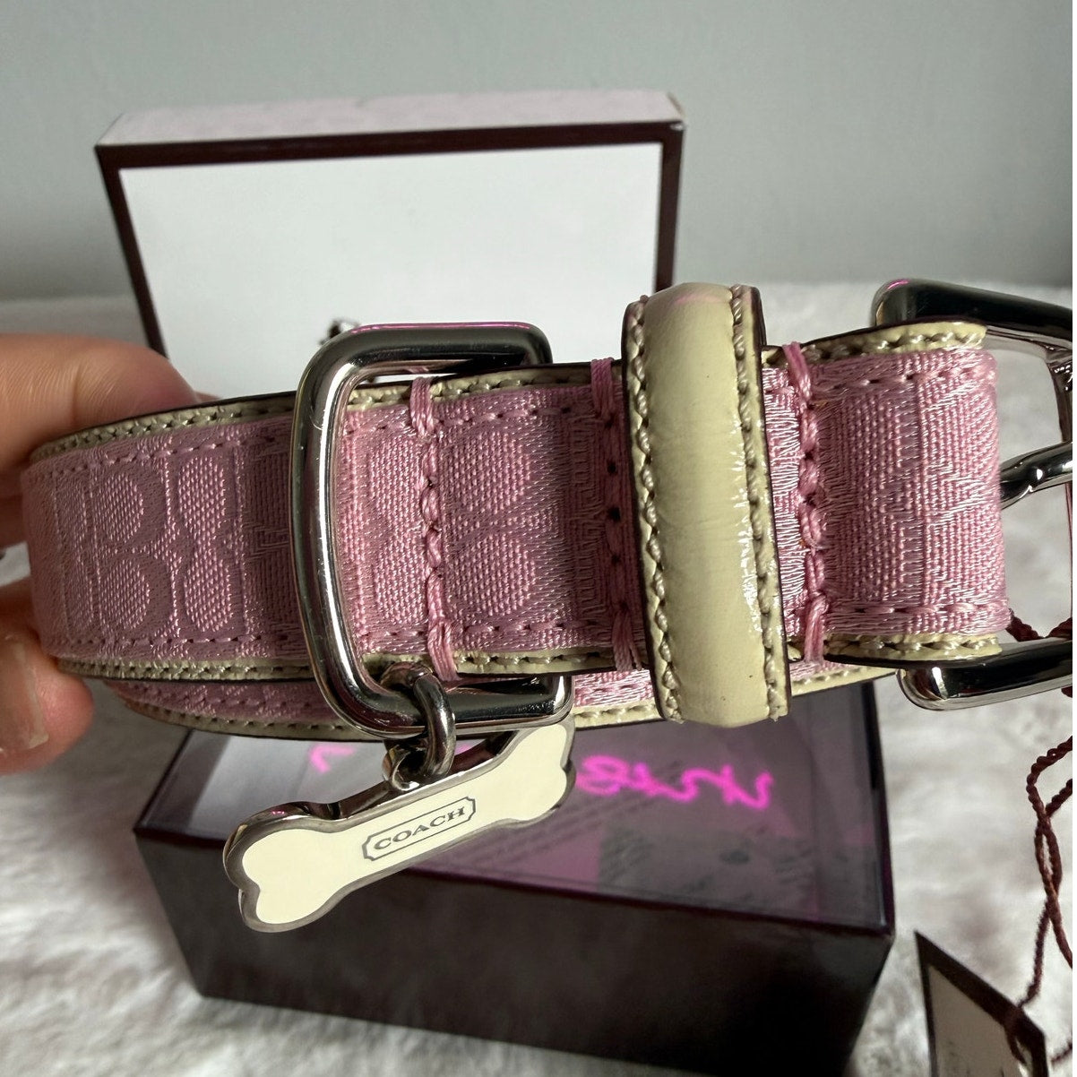 y2k NWB COACH Leather Canvas Dog Collar Large