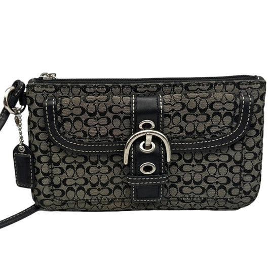 y2k COACH Buckle Soho Black Gray Signature Canvas Wristlet