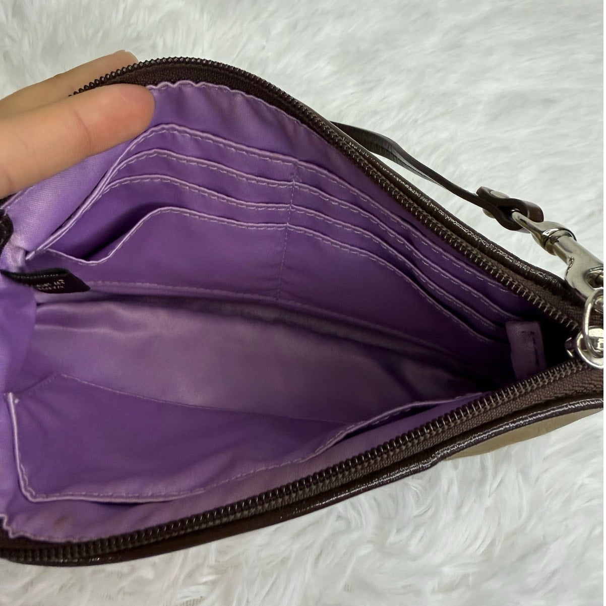 COACH Brown Signature Canvas Mini Purse Wristlet w/ Card Slots