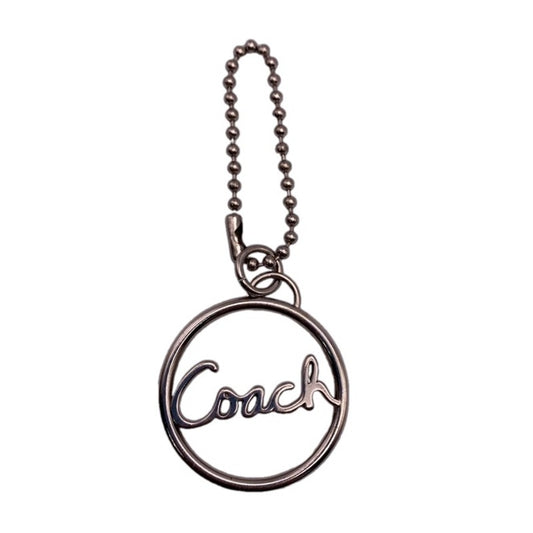 COACH Round Script Logo Silver Nickel Metal Fob Bag Charm Hangtag