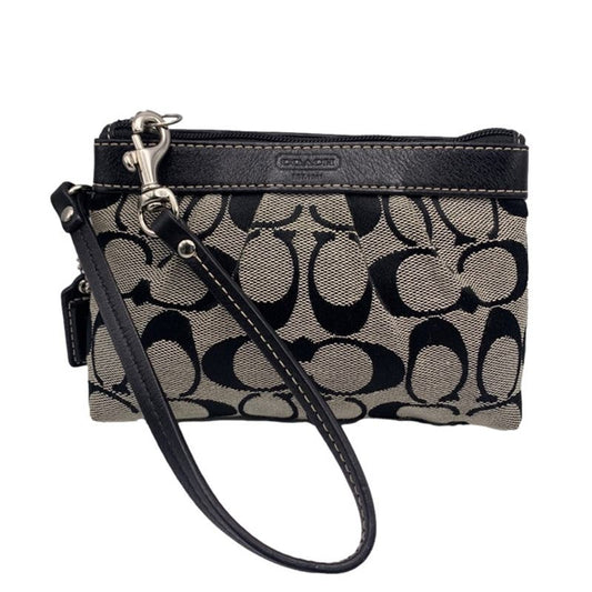 COACH Black and Gray Signature Canvas Wristlet