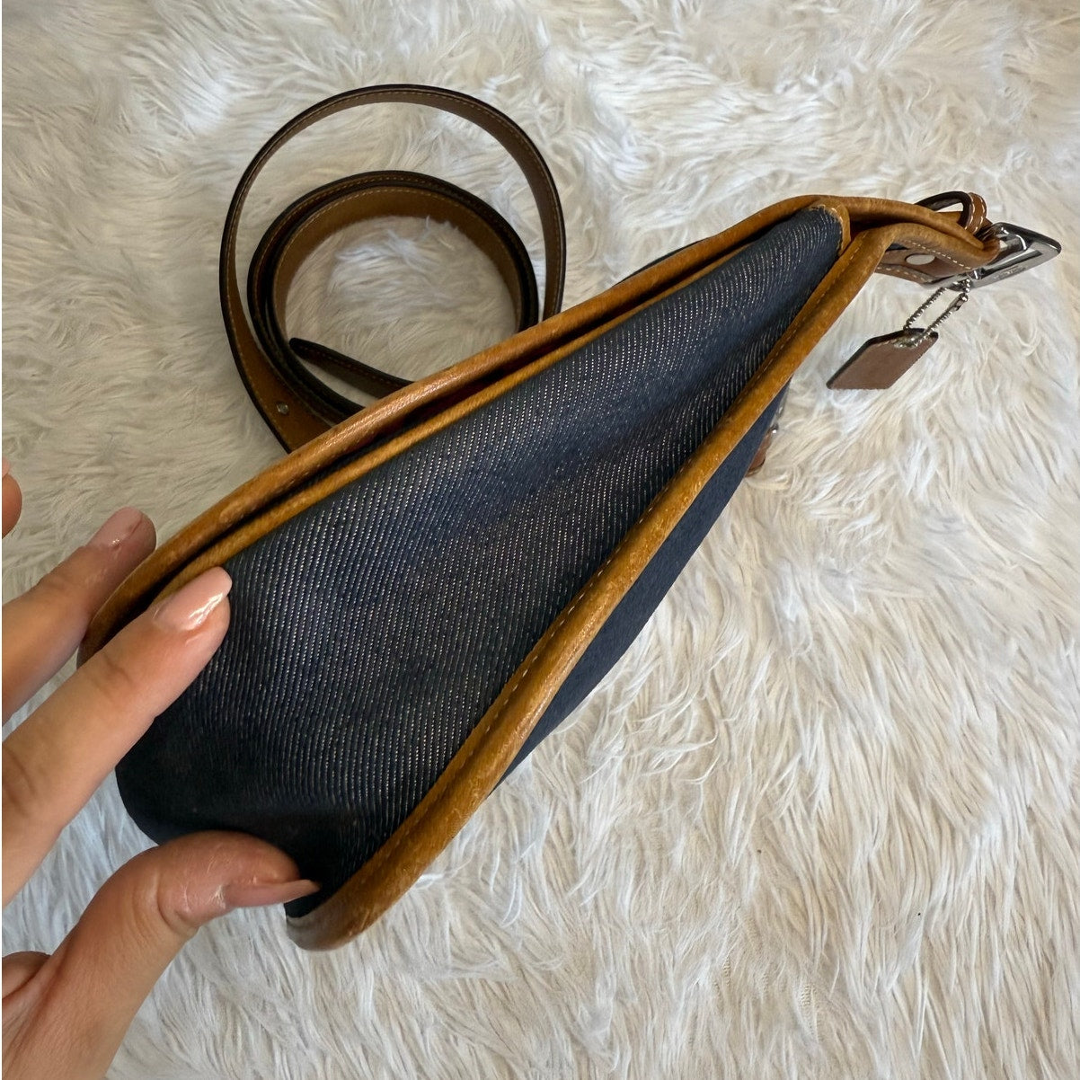 RARE y2k COACH Vintage Denim Suede Striped Crossbody  Shoulder Bag