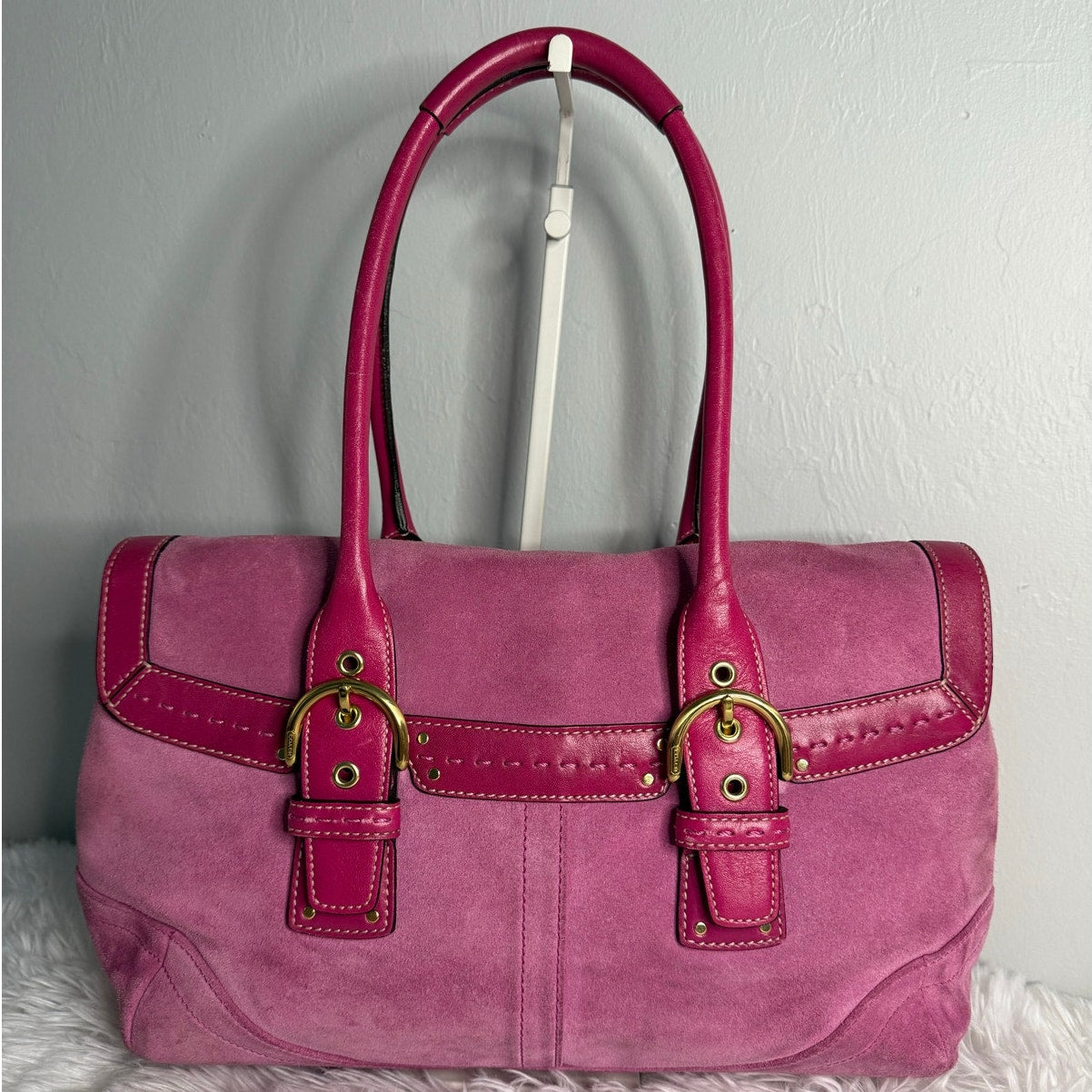 y2k COACH Vintage 2004 Pink Hampton Suede SOHO Flap Satchel