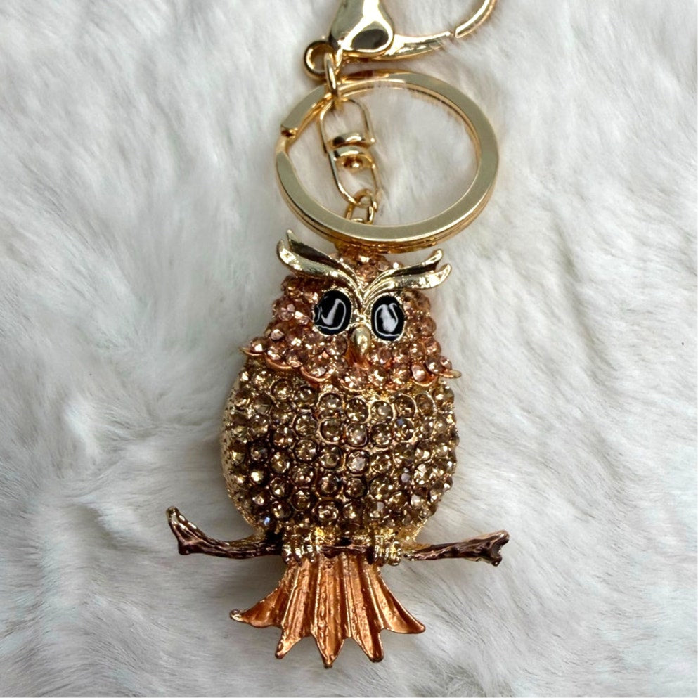 Cute Animal Owl Rhinestone Crystal Owl Keychain Fashion Charm Bag Charm