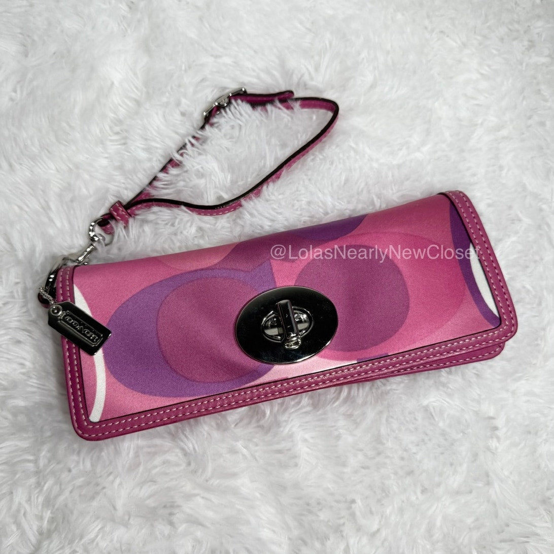 y2k Coach Pink Zoe Scarf Print Turn-Lock Wristlet