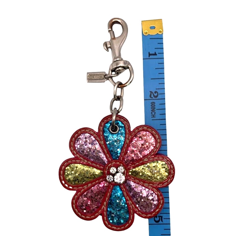 COACH Flower Glitter Bag Charm Key Fob