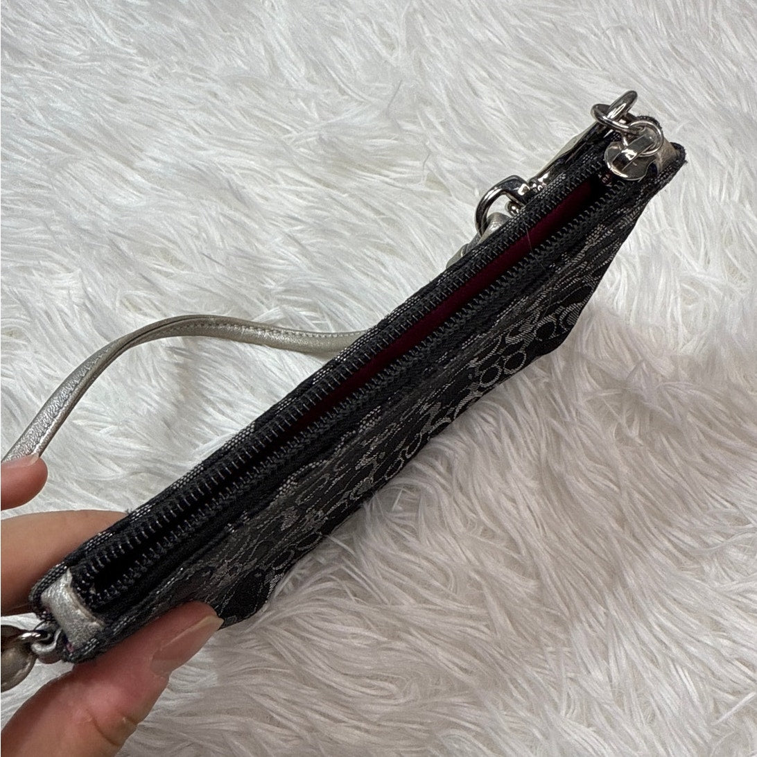 COACH Black Silver Signature Canvas Wristlet