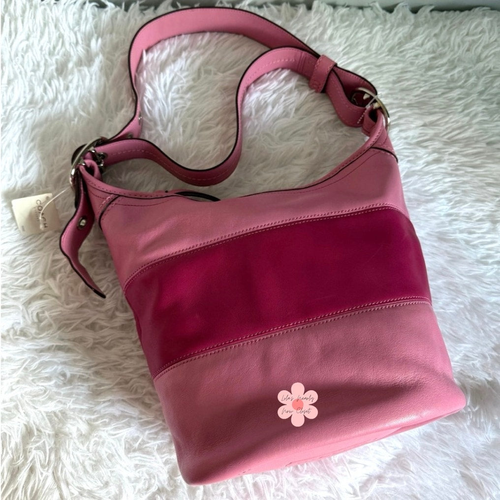 NWT COACH Rugby Stripe Pink Leather Duffle Crossbody Shoulder Bag F13357