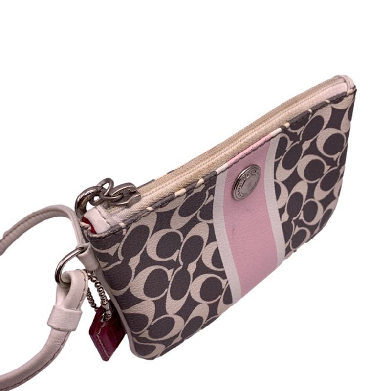 COACH Gray Pink White Signature Coated Canvas Wristlet