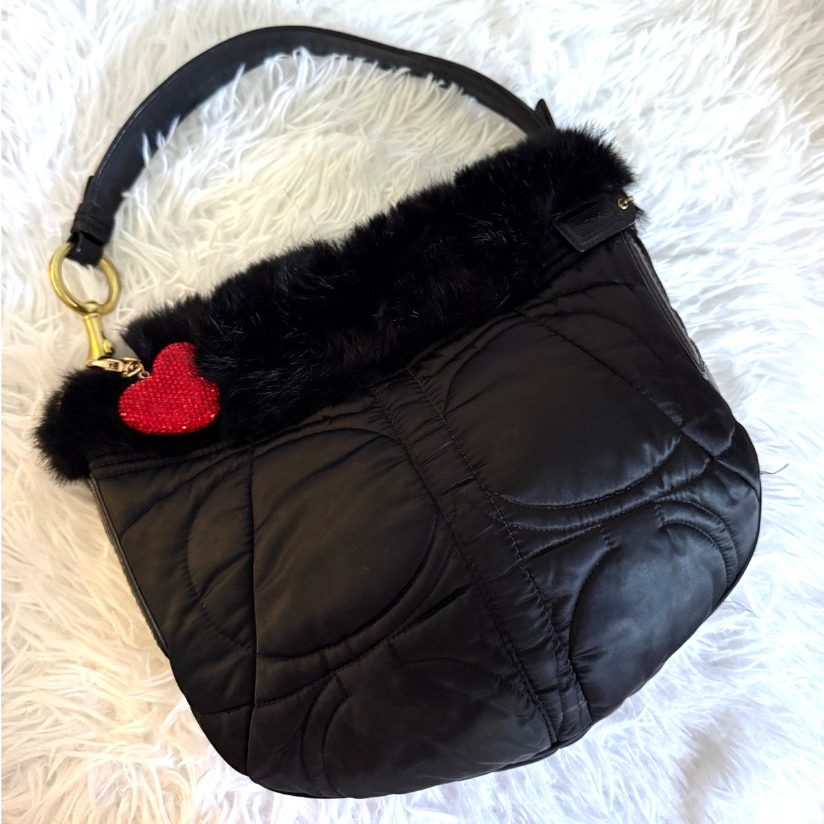 Vintage COACH y2k 3586 Limited EDITION Quilted Rabbit Fur Satin Shoulder Bag