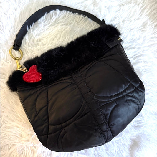 Vintage COACH y2k 3586 Limited EDITION Quilted Rabbit Fur Satin Shoulder Bag