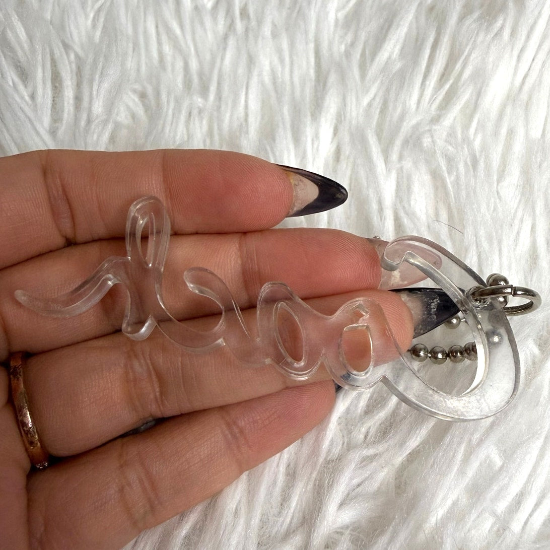 3" COACH Poppy Script Clear Fob Bag Charm Hang tag Hangtag