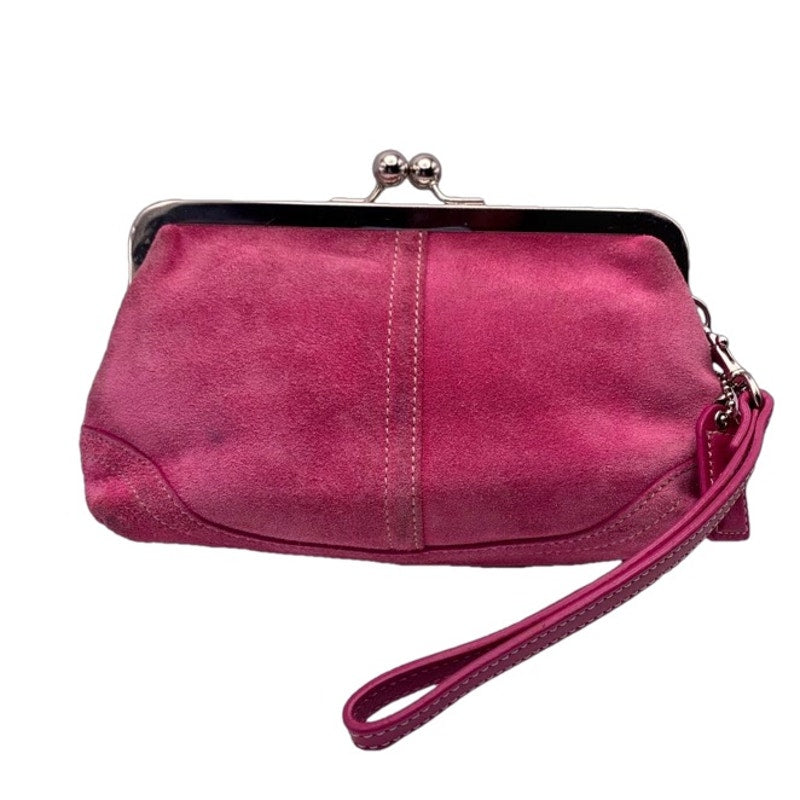 COACH Suede Kisslock Pouch Wristlet Clutch