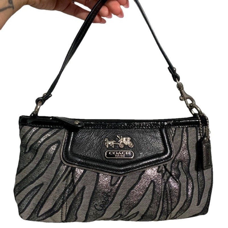 COACH Zebra Print Black Metallic Mini Purse / Wristlet