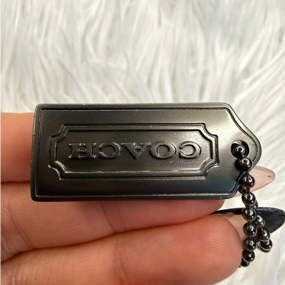 1.5" Vintage COACH y2k Gunmetal Fob Bag Charm Hang tag Hangtag