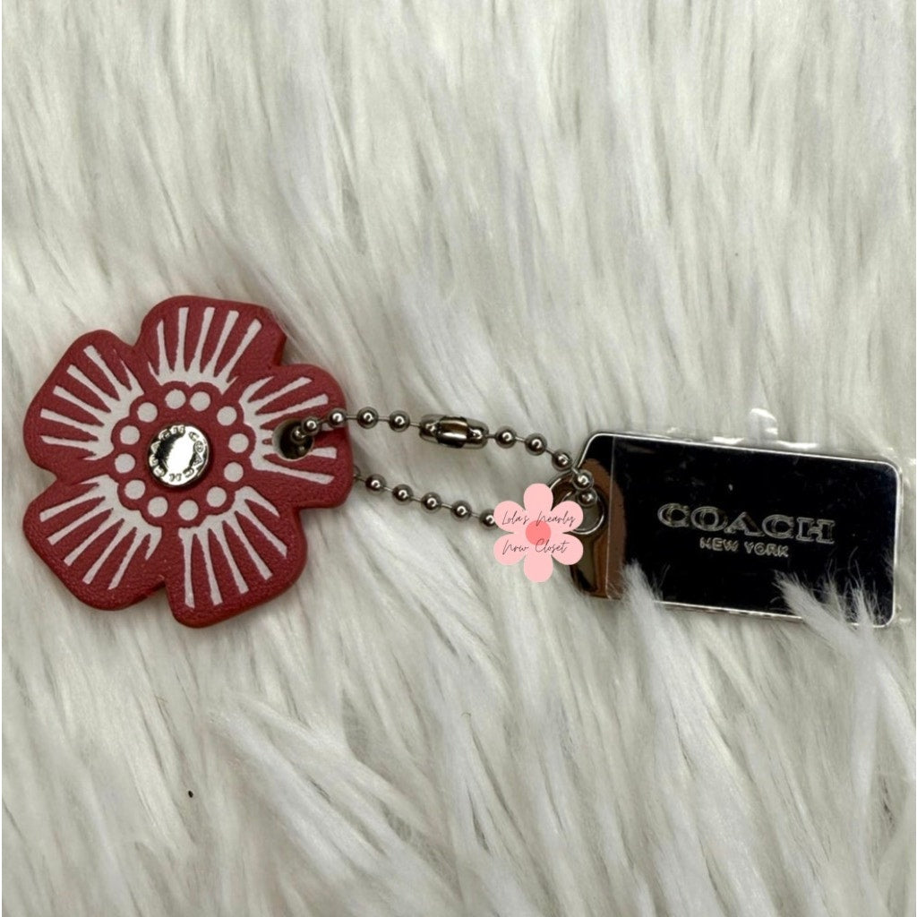 1" COACH Silver Tea Rose Flower Floral Bag Charm Hang Tag