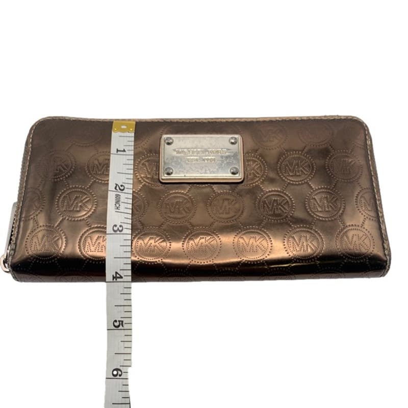 Michael Kors Bronze Signature Patent Leather Zip Around Wallet