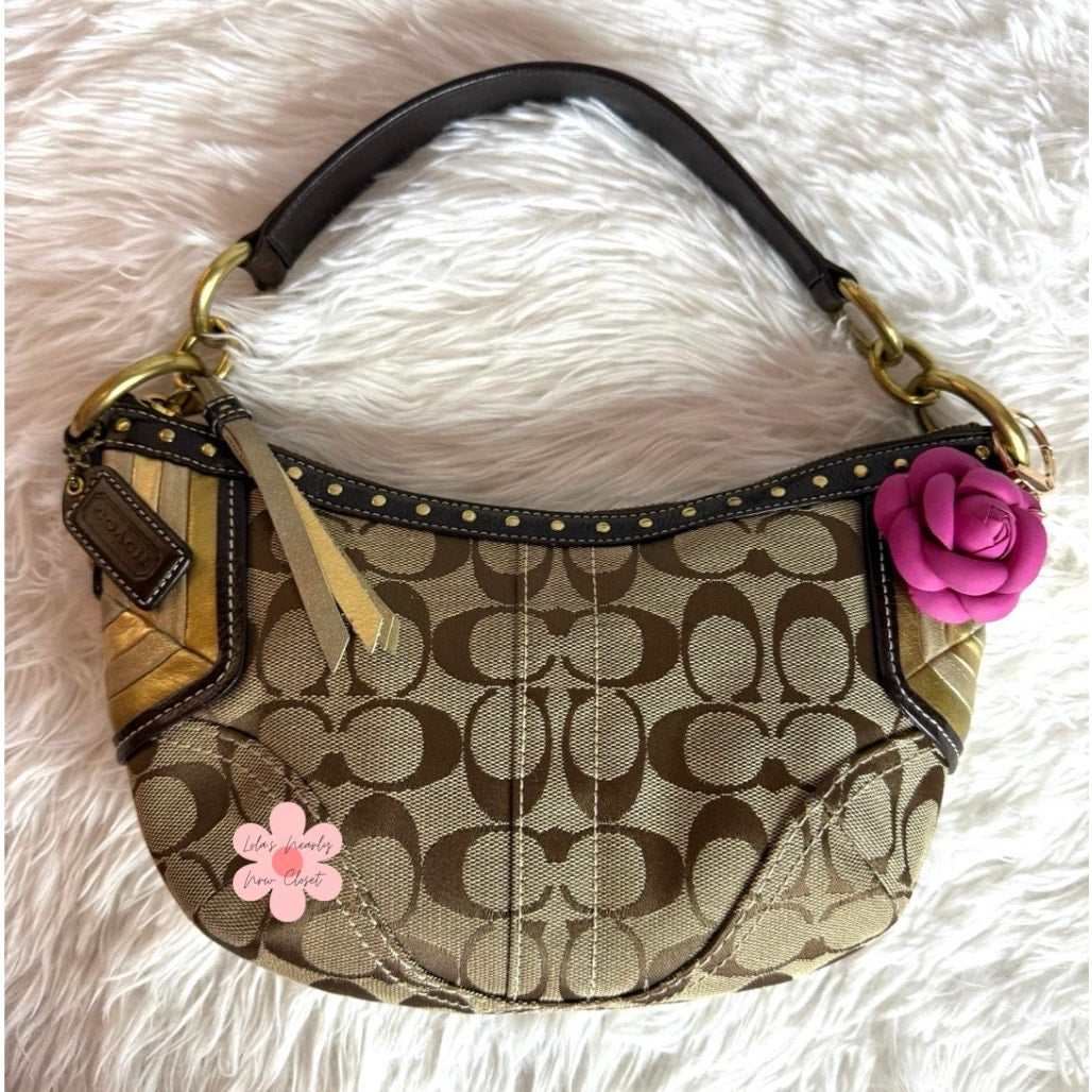 y2k Coach Vintage Brown Stud Gold Hobo Mini Purse Shoulder Bag