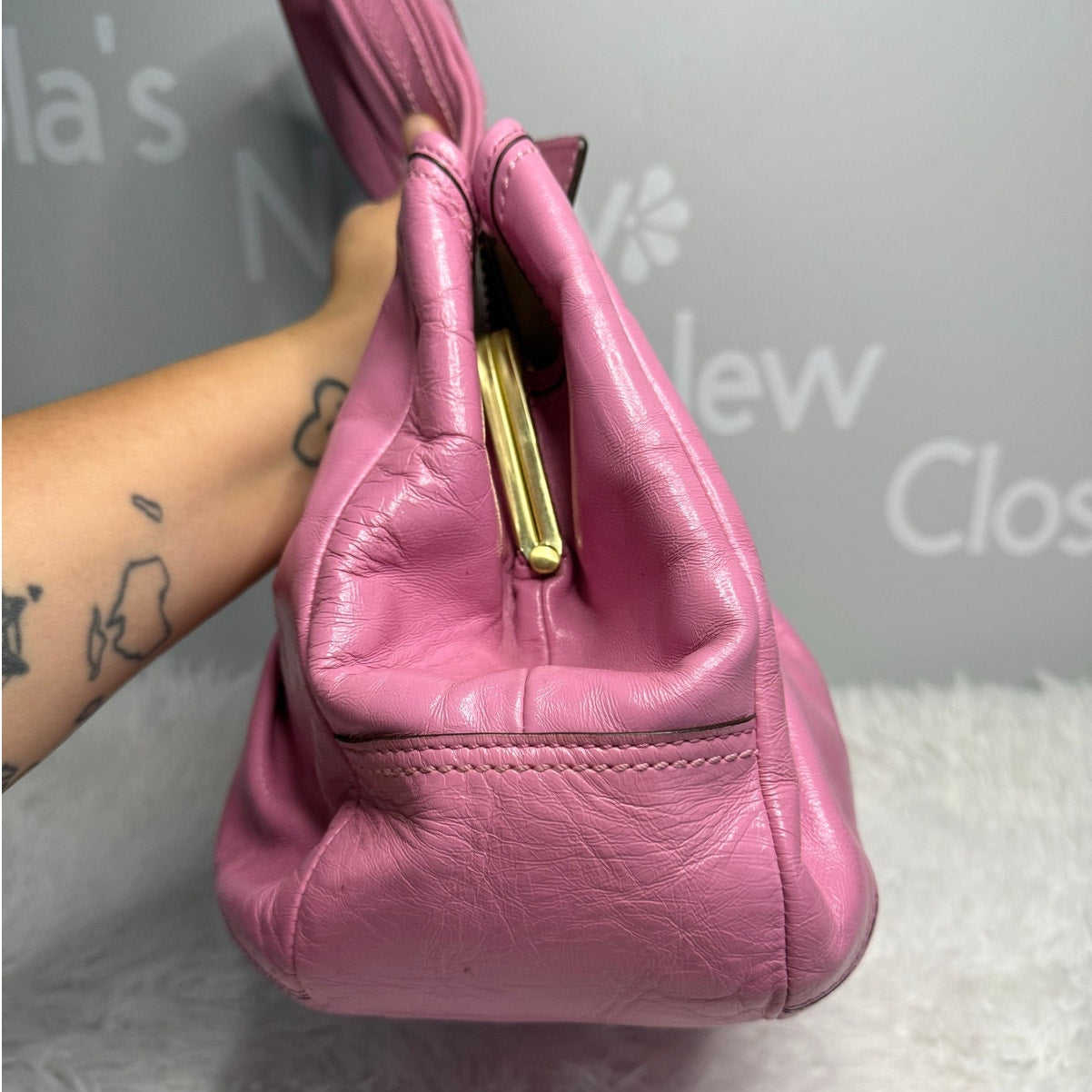 y2k COACH 2008 Pink 12520 Patented Leather Ergo Shoulder Bag