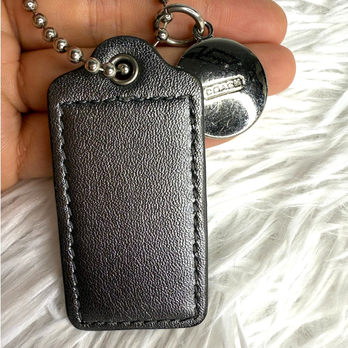 2" COACH Silver Circle Metal Gray Fob Bag Charm Hang tag Hangtag