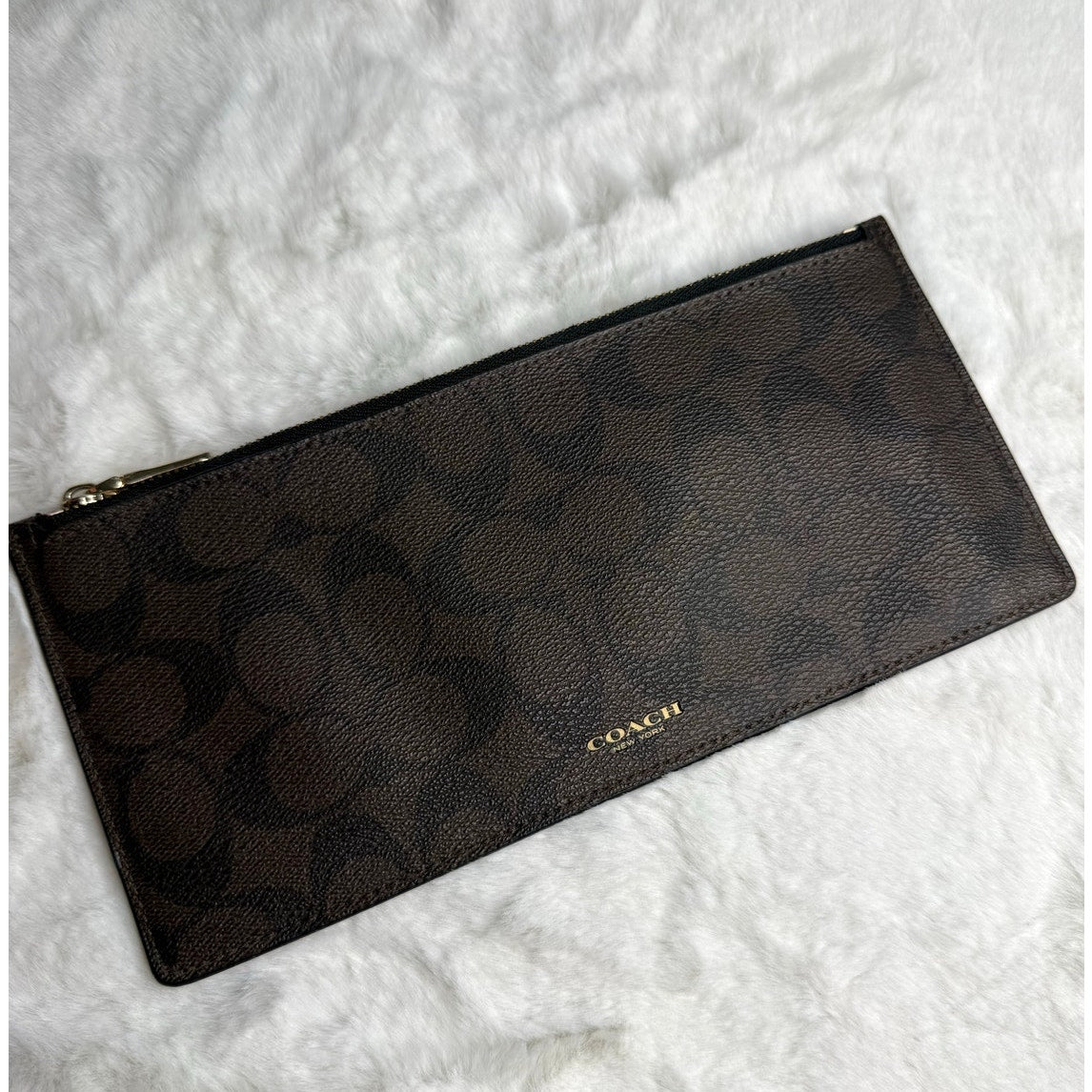 Coach Brown Signature Coated Canvas Slim Case Pouch