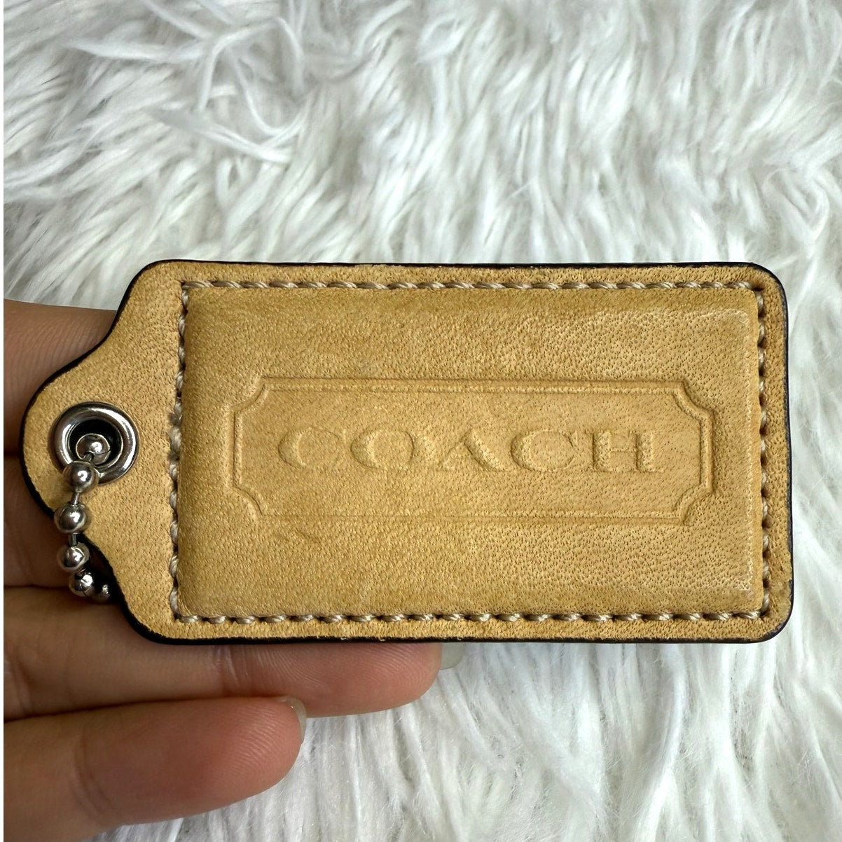 2.5" COACH Tan Blue Fob Bag Charm Hang tag Hangtag