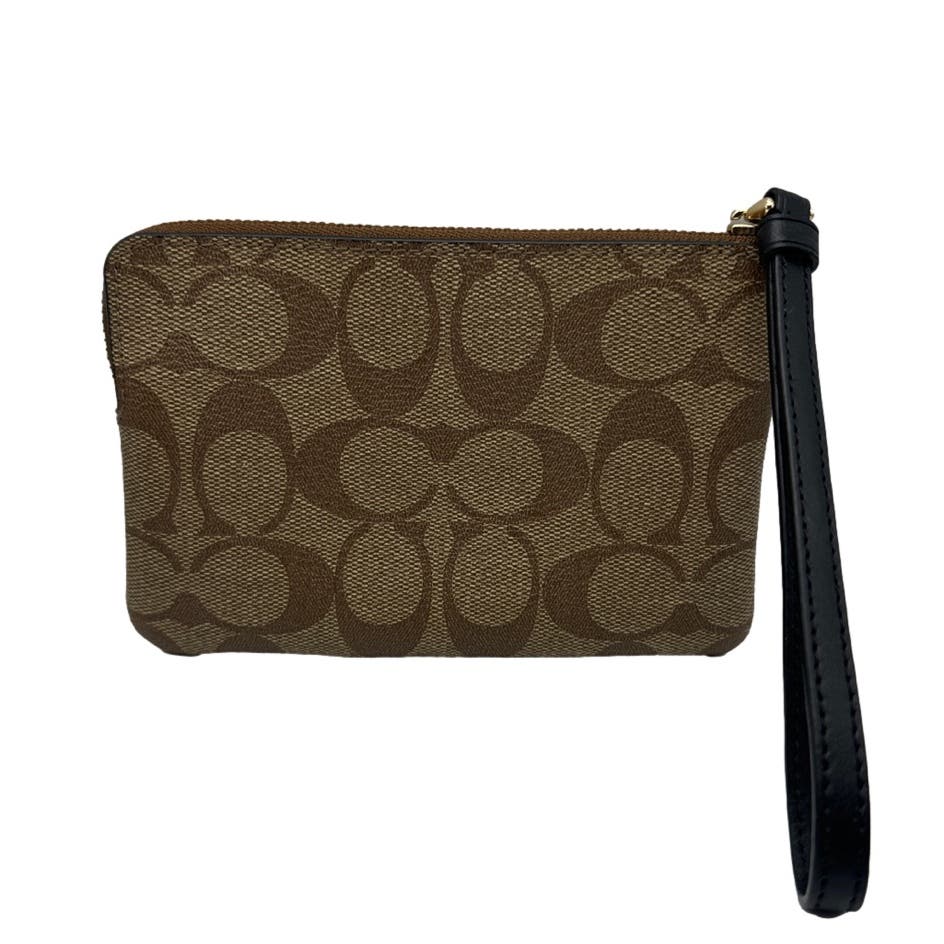 COACH Black and Brown Signature Coated Canvas Wristlet