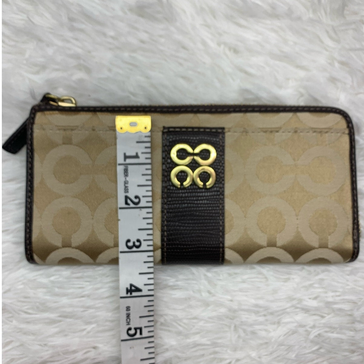 COACH Julia Khaki Brown Op Art Slim Zip Wallet