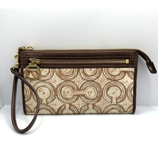 COACH Brown Aud Tan Optic Swirl Wallet Wristlet