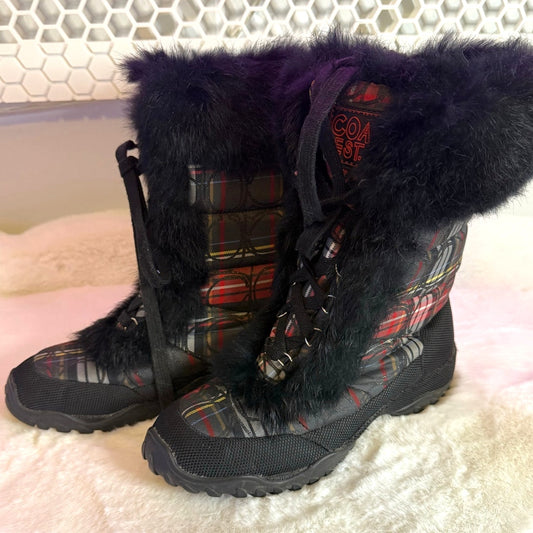 COACH Poppy Jennie Red Plaid Boot 6.5B